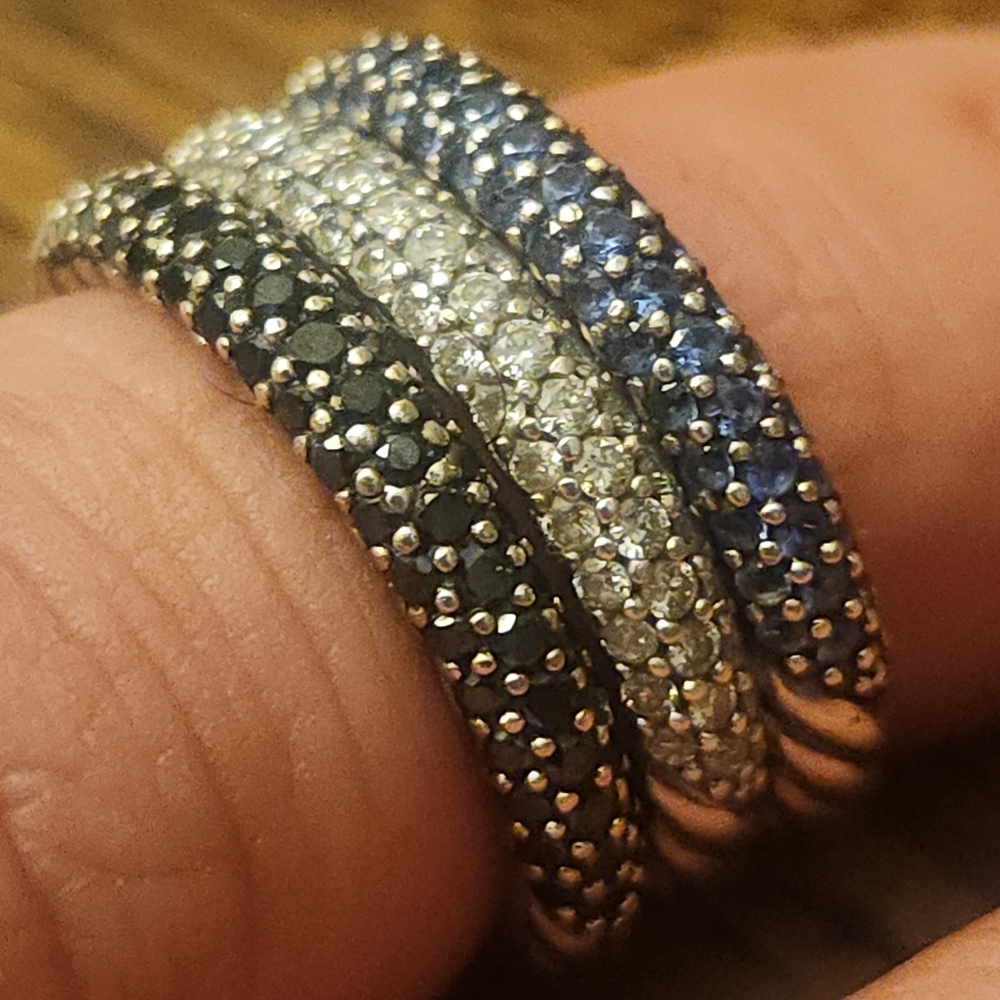 David Yurman | Diamonds & Sapphire Stackable Three Ring Set - Picture 3 of 13